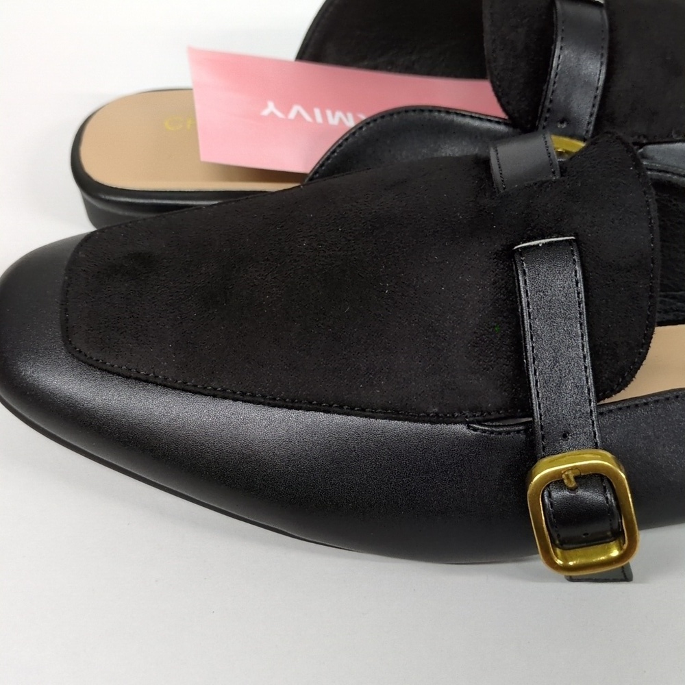 Charmivy Suede Mules Flat Square Toe Slip On Loafer Slides Shoes Buckle Size 10 - Picture 4 of 14